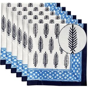 Indian Decor  Hand Block Cloth Napkins Set Of 6 -Elega Cotton Blue 20x20 "